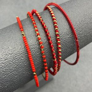 Bangle Bracelet Lot of 5 Red Gold Seed Bead Thread Sparkle Retro BoHo Vintage